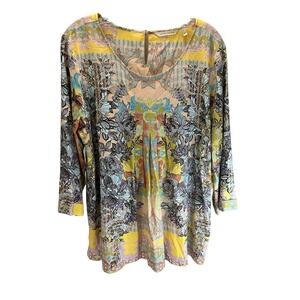 SOFT SURROUNDINGS Westo 3/4 Sleeve Floral Print Top Dusty Peach Size Large
